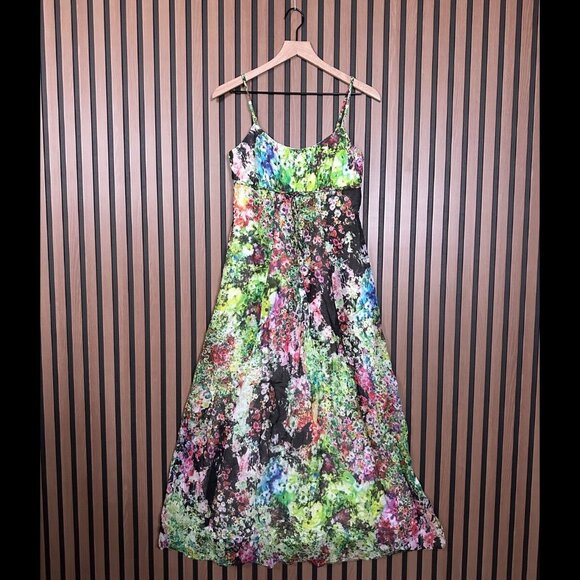 New Apanage Slip Dress US 4 Multicolor Blossom Tie Dye Midi Sleeveless A Line - Picture 1 of 9